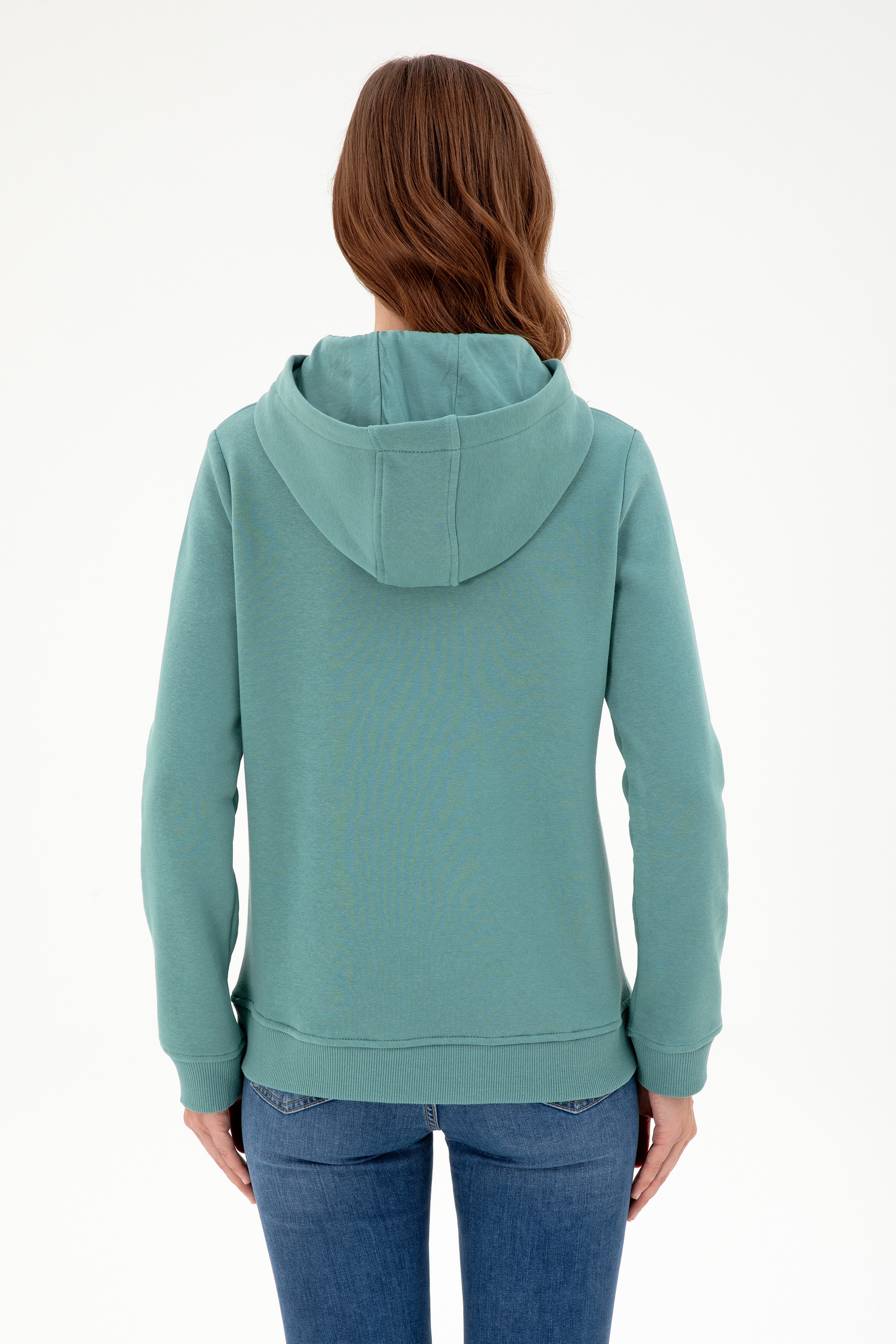 Kadın Mint Basic Kapüşonlu Sweatshirt