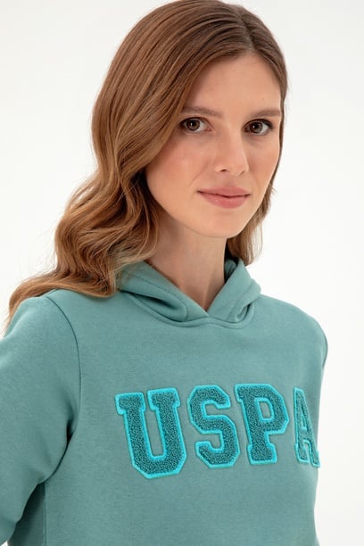 Kadın Mint Basic Kapüşonlu Sweatshirt