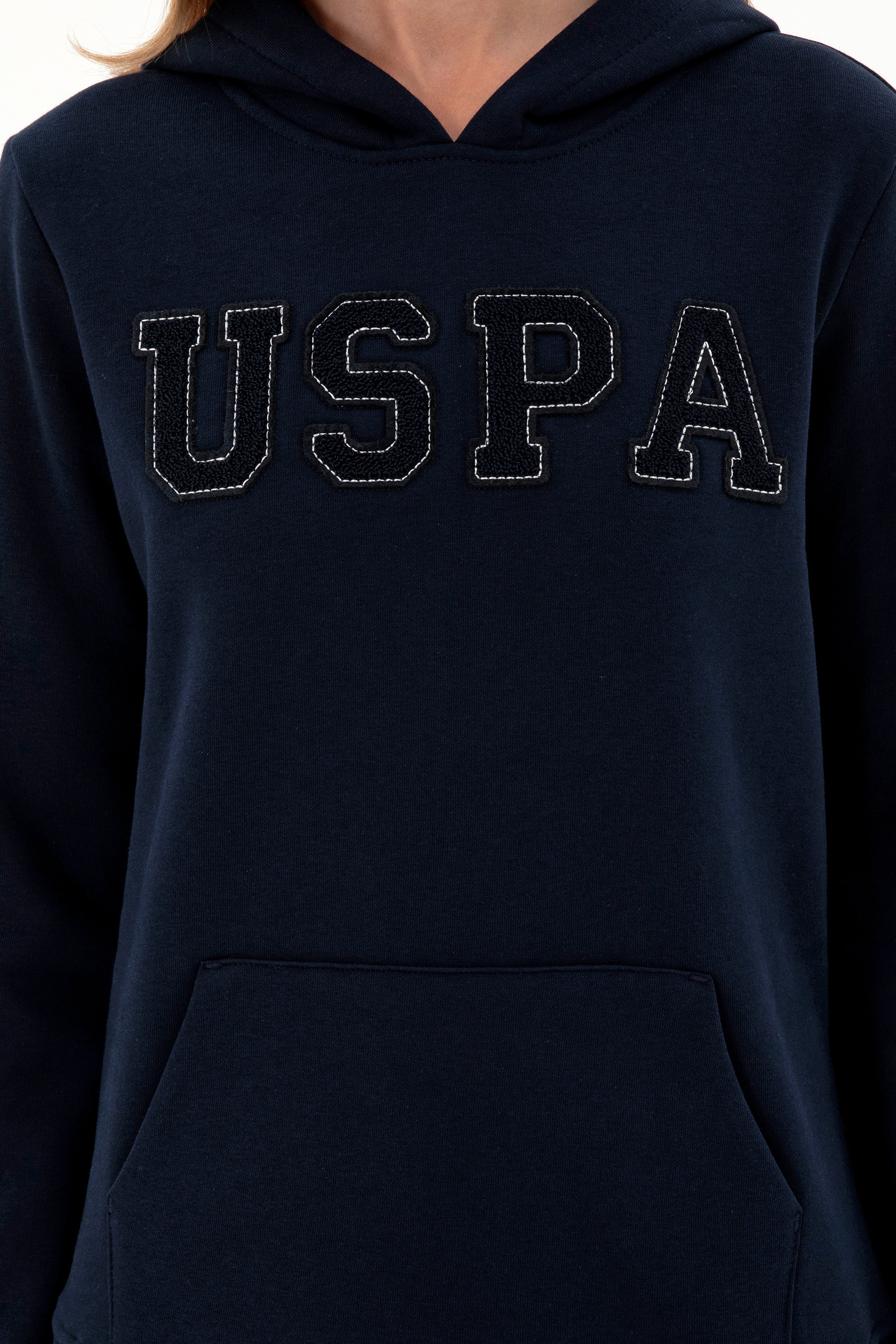 Kadın Lacivert Basic Kapüşonlu Sweatshirt - Image 6