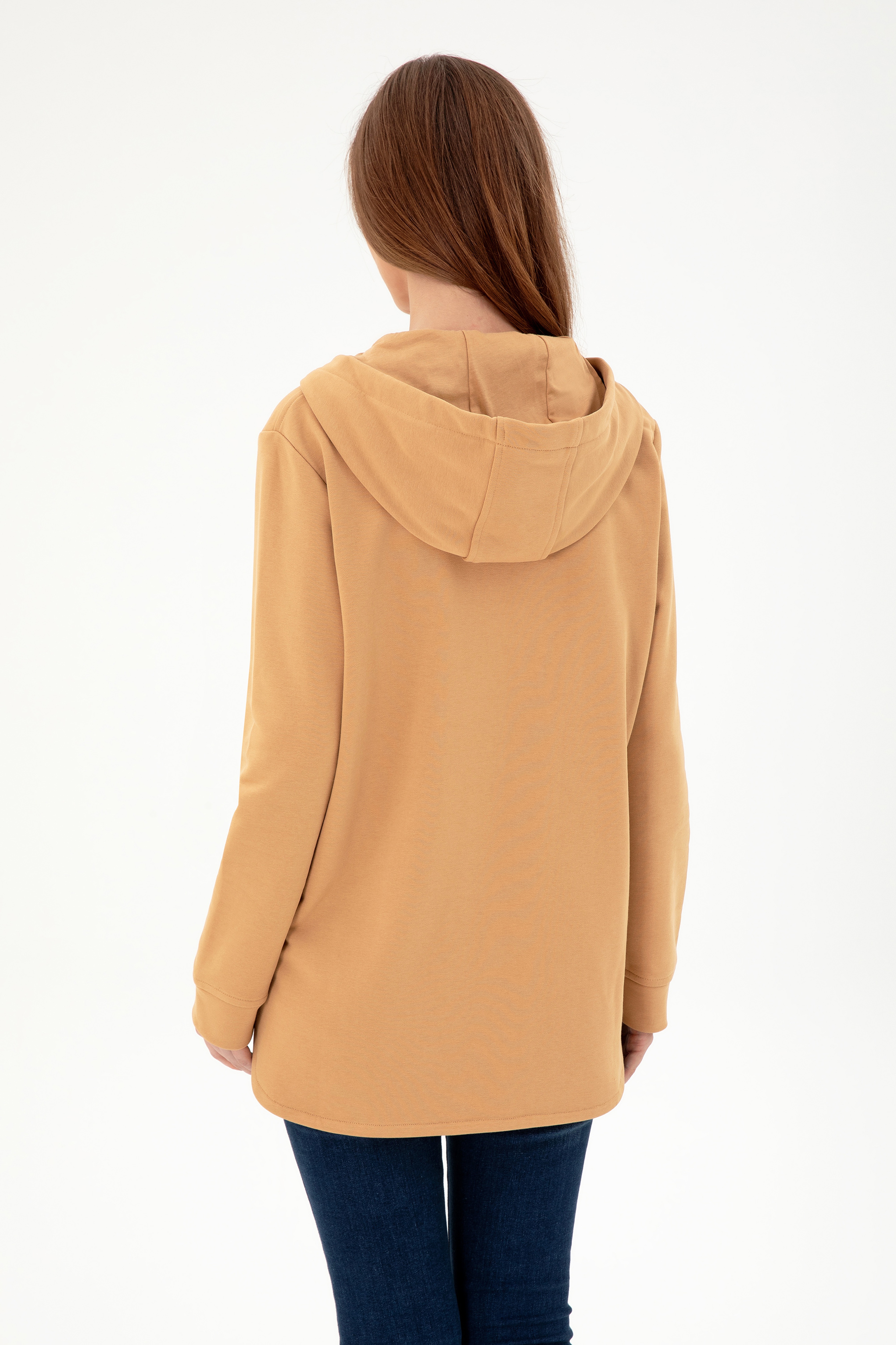 Kadın Camel Kapüşonlu Sweatshirt - Image 5