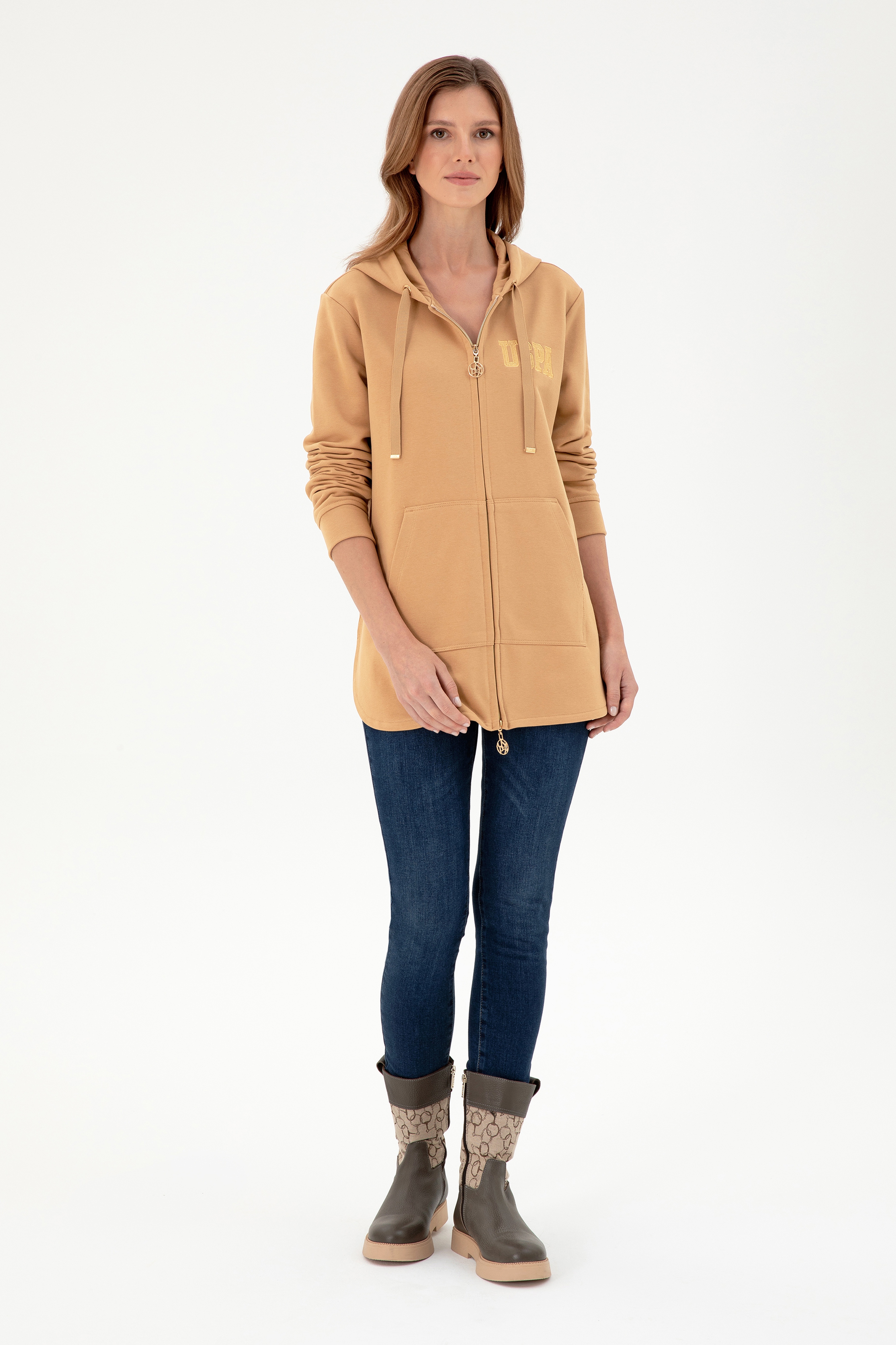 Kadın Camel Kapüşonlu Sweatshirt