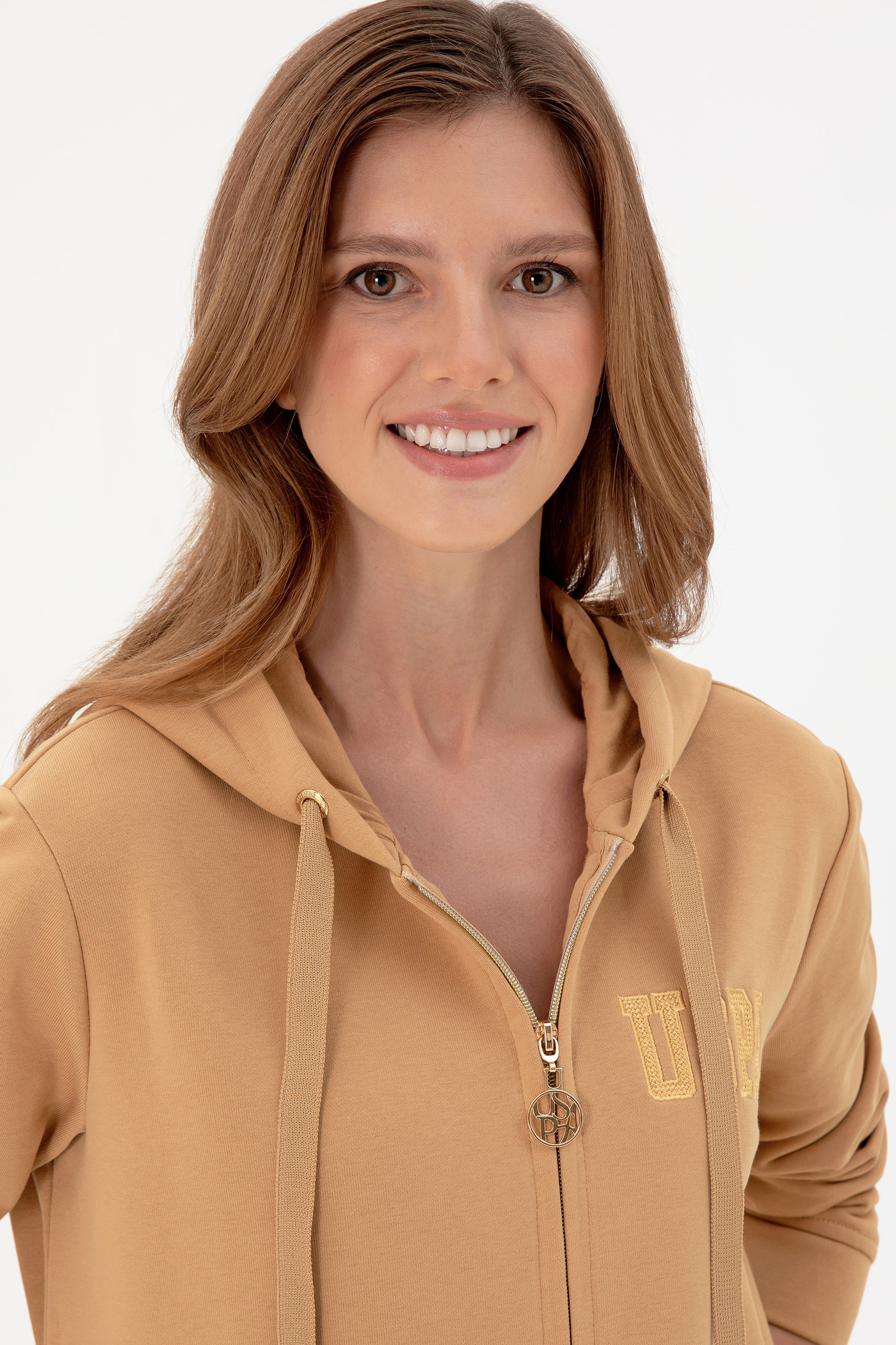 Kadın Camel Kapüşonlu Sweatshirt - Image 2