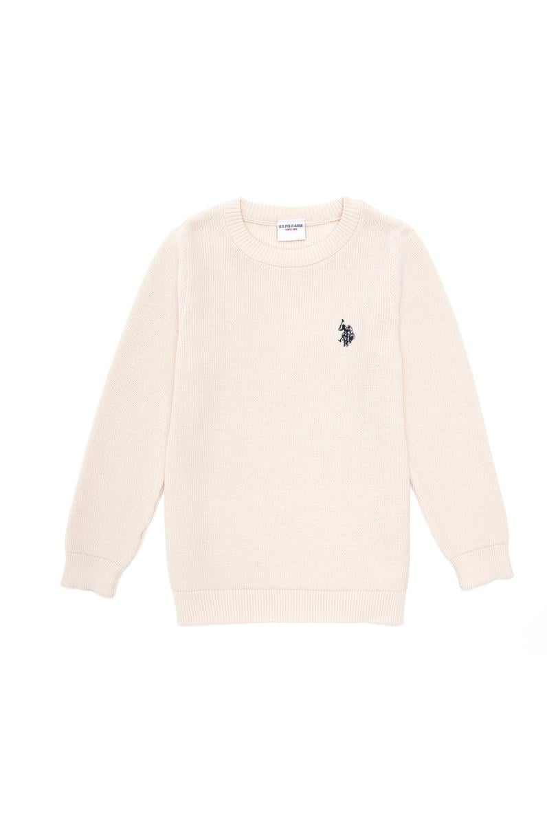 Kız Çocuk Krem Bisiklet Yaka Basic Kazak