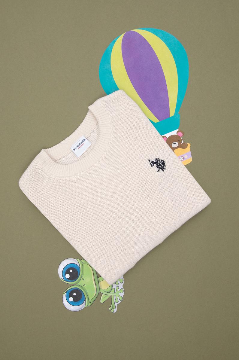 Kız Çocuk Krem Bisiklet Yaka Basic Kazak