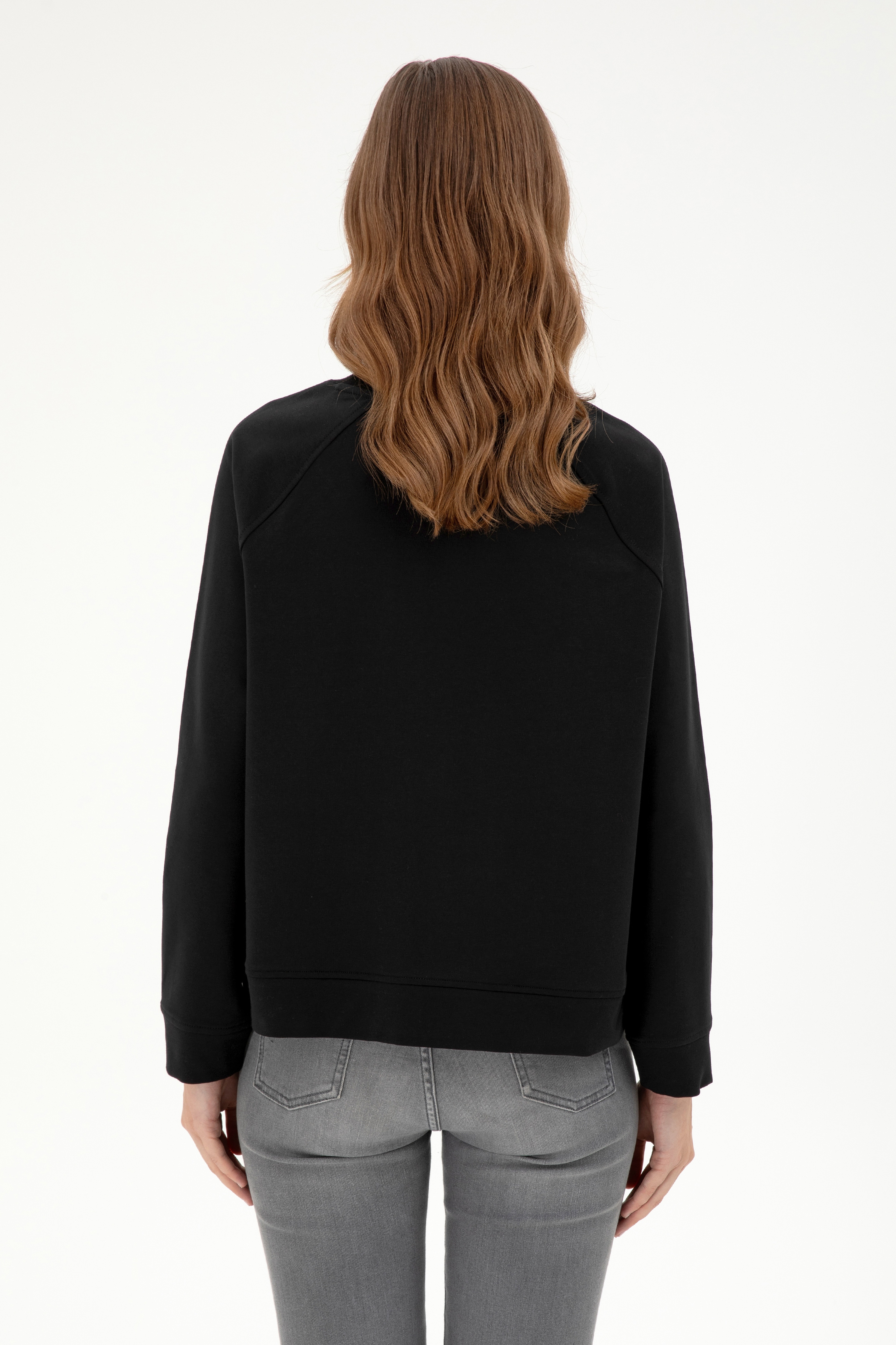 Kadın Siyah Bisiklet Yaka Sweatshirt