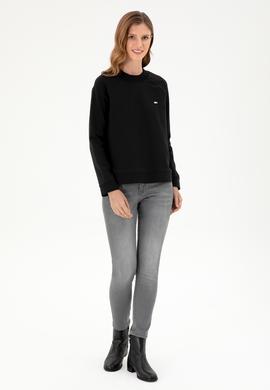 Kadın Siyah Bisiklet Yaka Sweatshirt - 50296903008