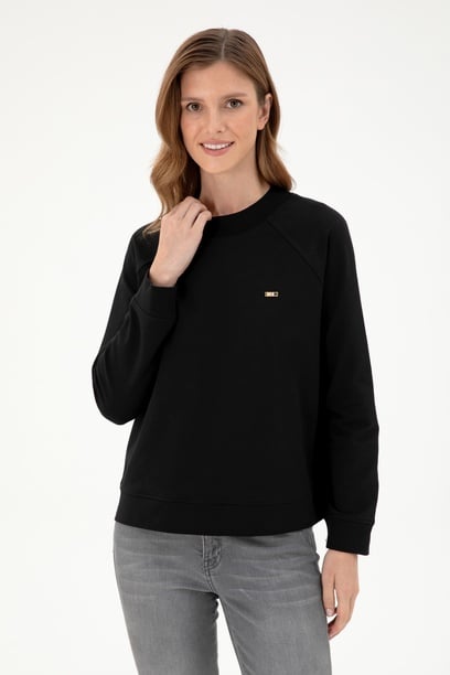 Kadın Siyah Bisiklet Yaka Sweatshirt