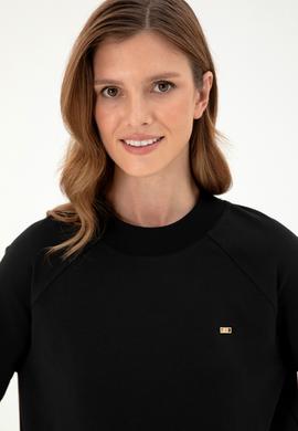 Kadın Siyah Bisiklet Yaka Sweatshirt - 50296903008