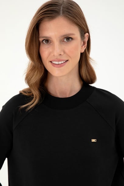 Kadın Siyah Bisiklet Yaka Sweatshirt