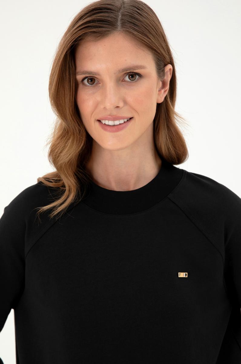 Kadın Siyah Bisiklet Yaka Sweatshirt