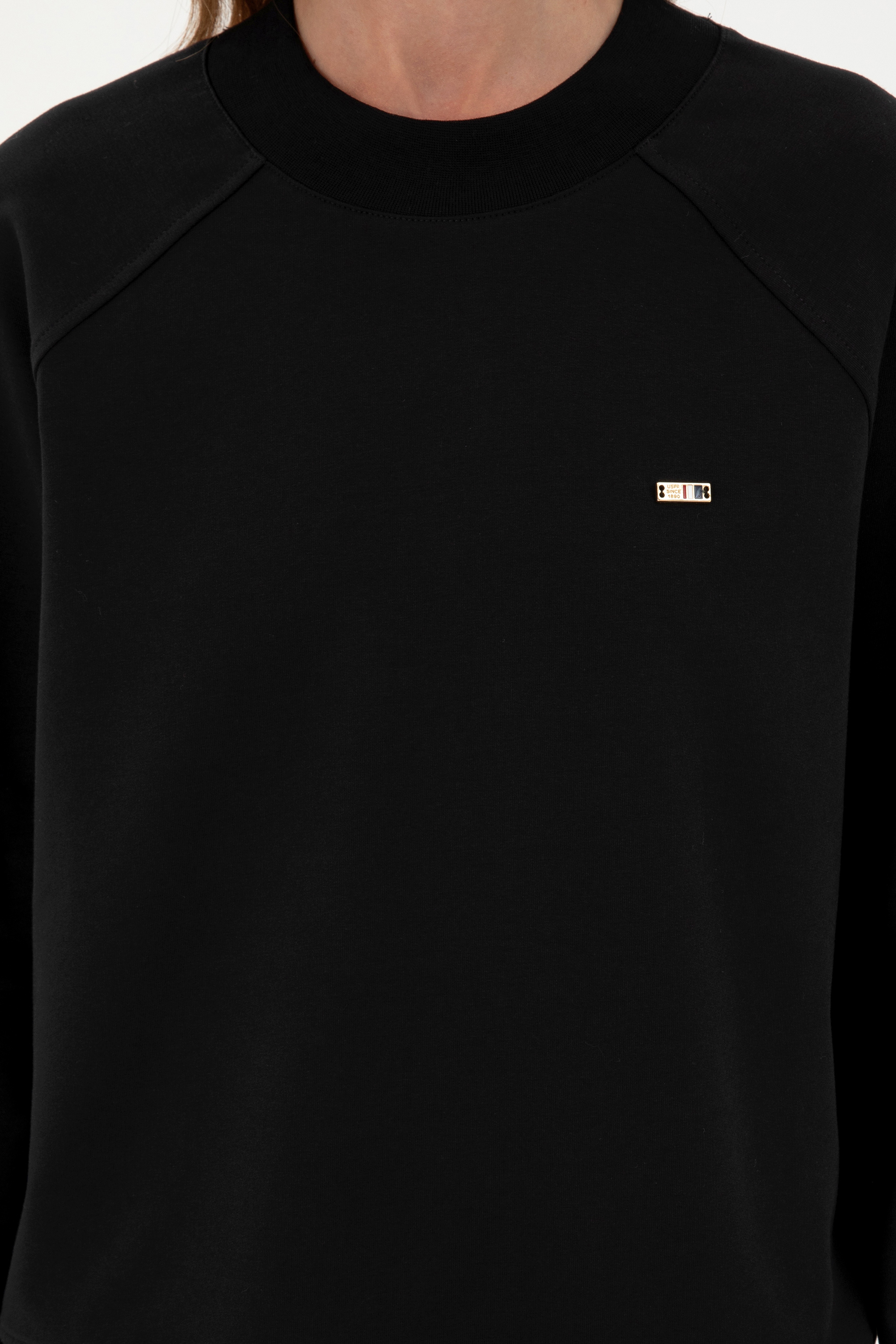 Kadın Siyah Bisiklet Yaka Sweatshirt - Image 6