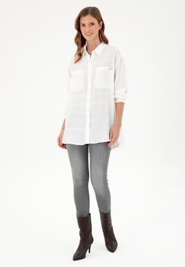 Kadın Krem Uzun Kollu Gömlek - 50291095013