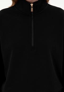 Kadın Siyah Dik Yaka Sweatshirt - 50296874021