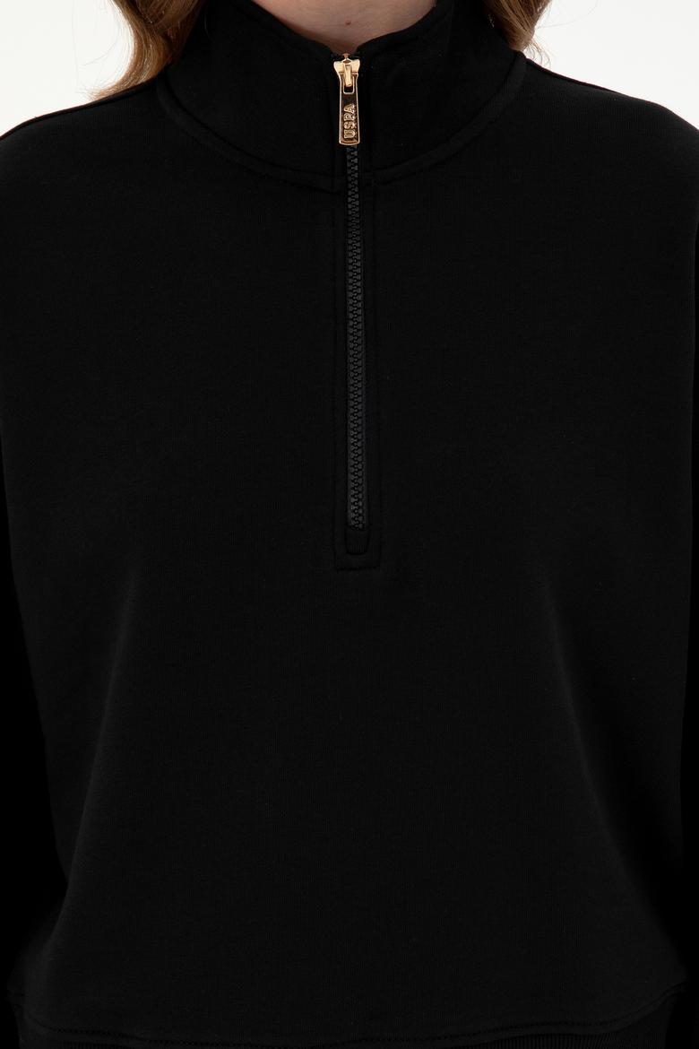 Kadın Siyah Dik Yaka Sweatshirt - 50296874021