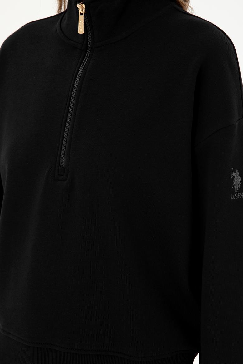 Kadın Siyah Dik Yaka Sweatshirt - 50296874021