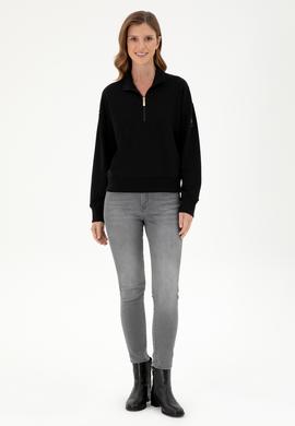 Kadın Siyah Dik Yaka Sweatshirt - 50296874021