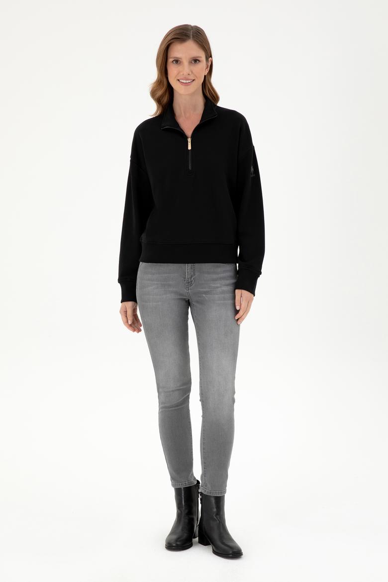 Kadın Siyah Dik Yaka Sweatshirt - 50296874021
