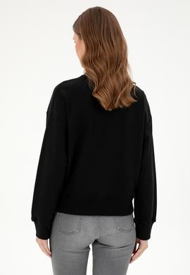 Kadın Siyah Dik Yaka Sweatshirt - 50296874021