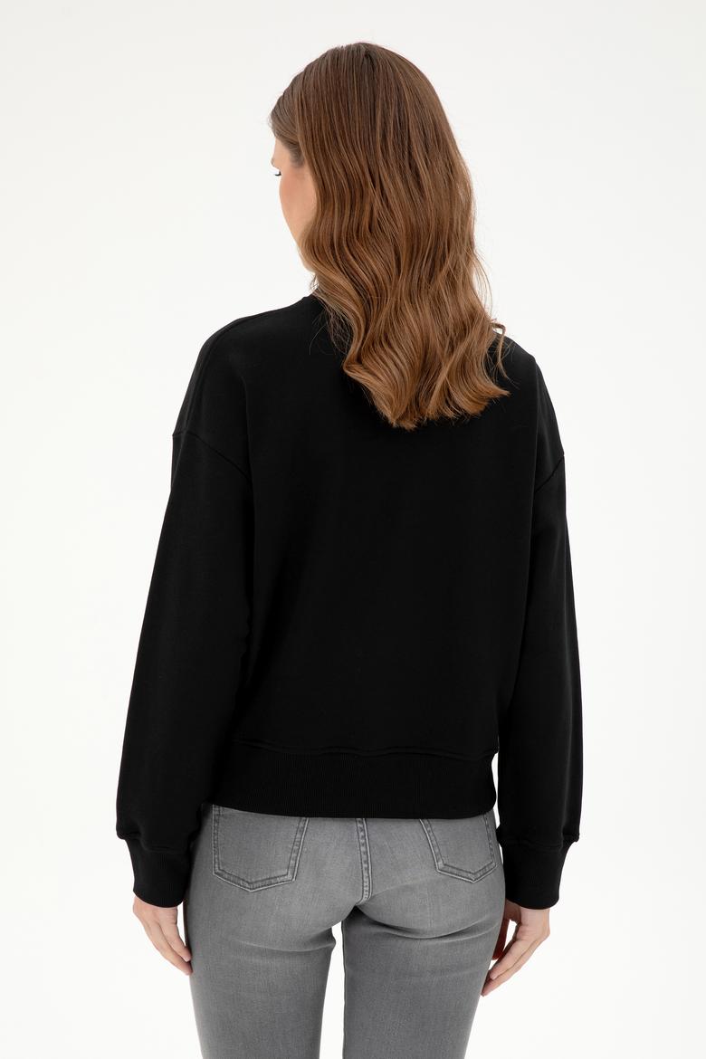 Kadın Siyah Dik Yaka Sweatshirt - 50296874021