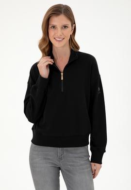 Kadın Siyah Dik Yaka Sweatshirt - 50296874021