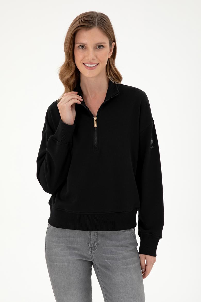 Kadın Siyah Dik Yaka Sweatshirt - 50296874021
