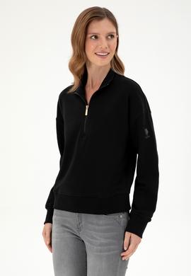 Kadın Siyah Dik Yaka Sweatshirt - 50296874021
