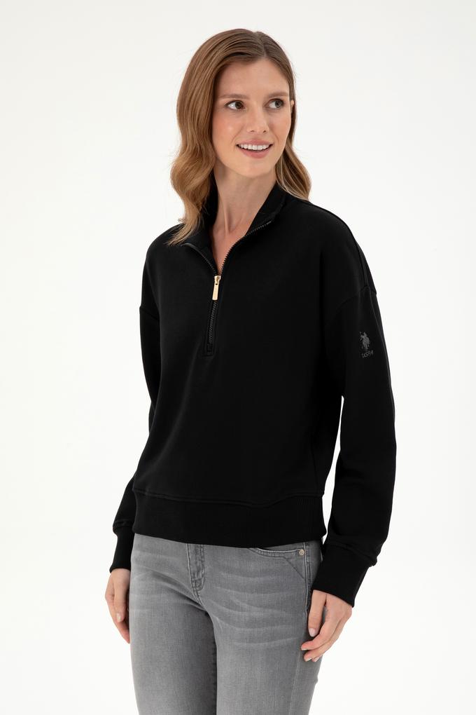 Kadın Siyah Dik Yaka Sweatshirt
