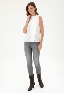 Kadın Krem Kolsuz Bluz - 50293821018