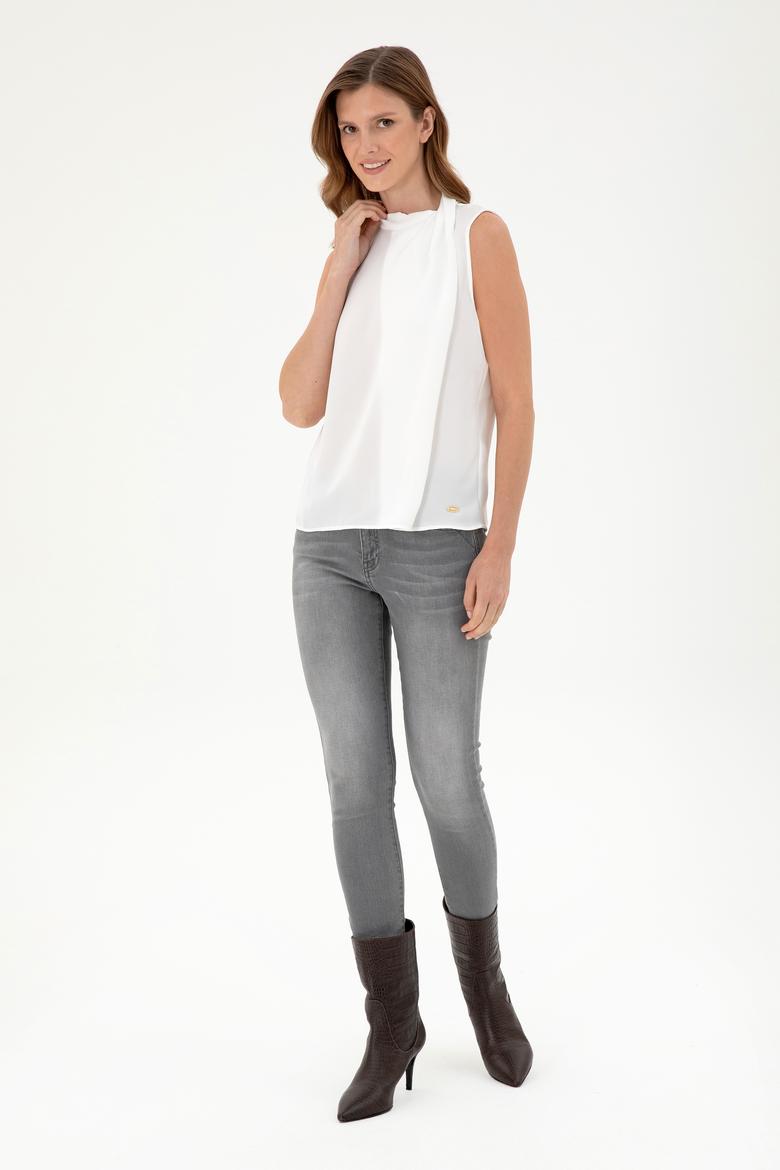 Kadın Krem Kolsuz Bluz - 50293821018