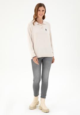 Kadın Krem Polo Yaka Kazak - 50297091019