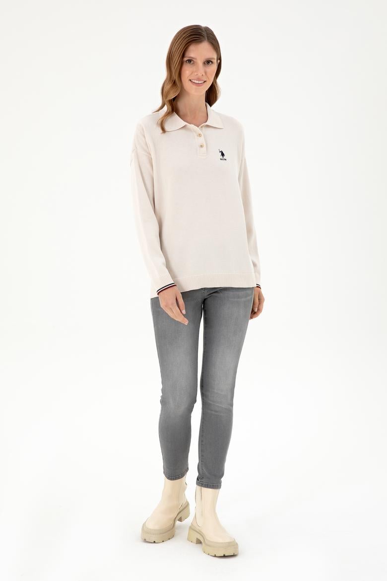 Kadın Krem Polo Yaka Kazak - 50297091019