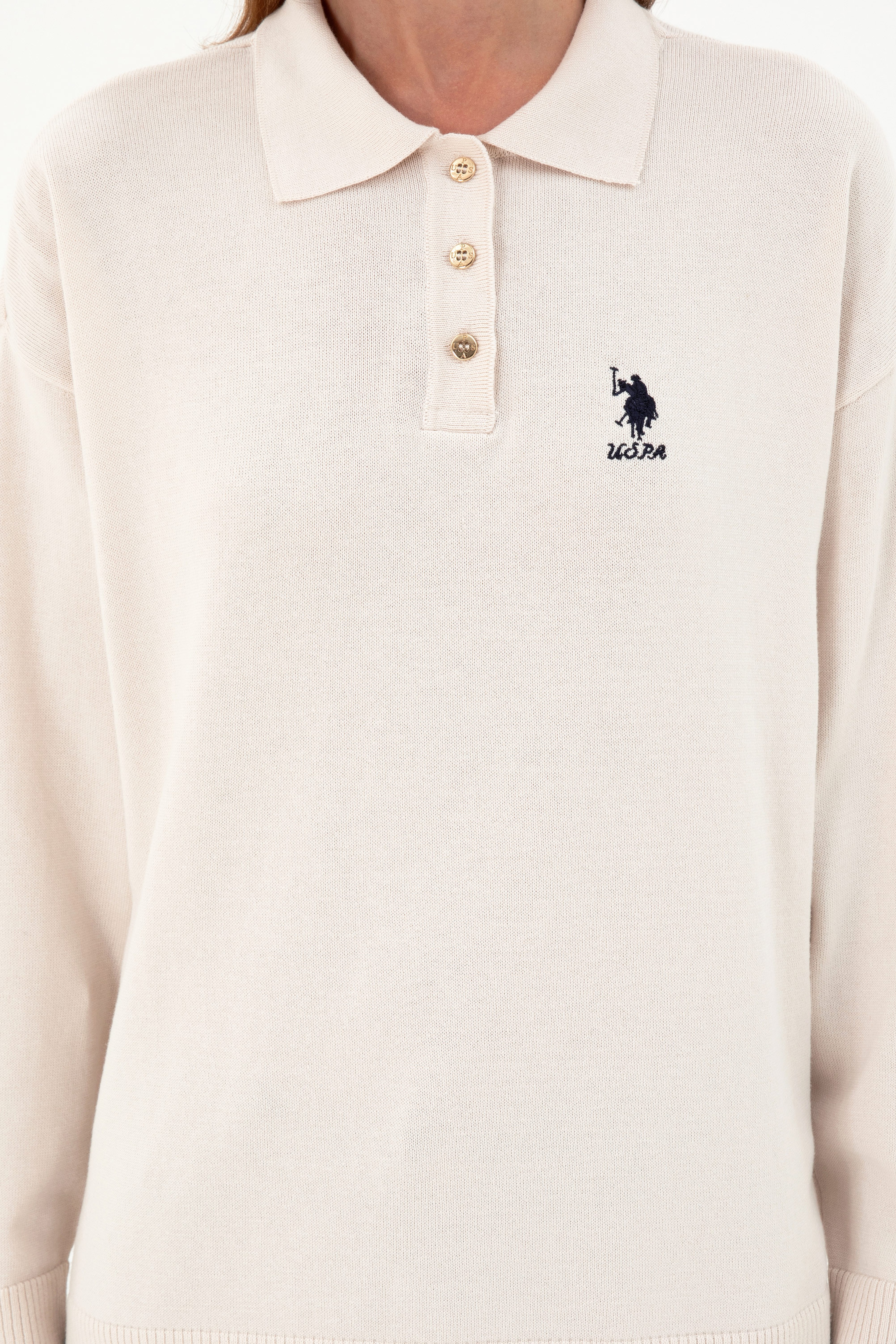 Kadın Krem Polo Yaka Kazak - Image 6