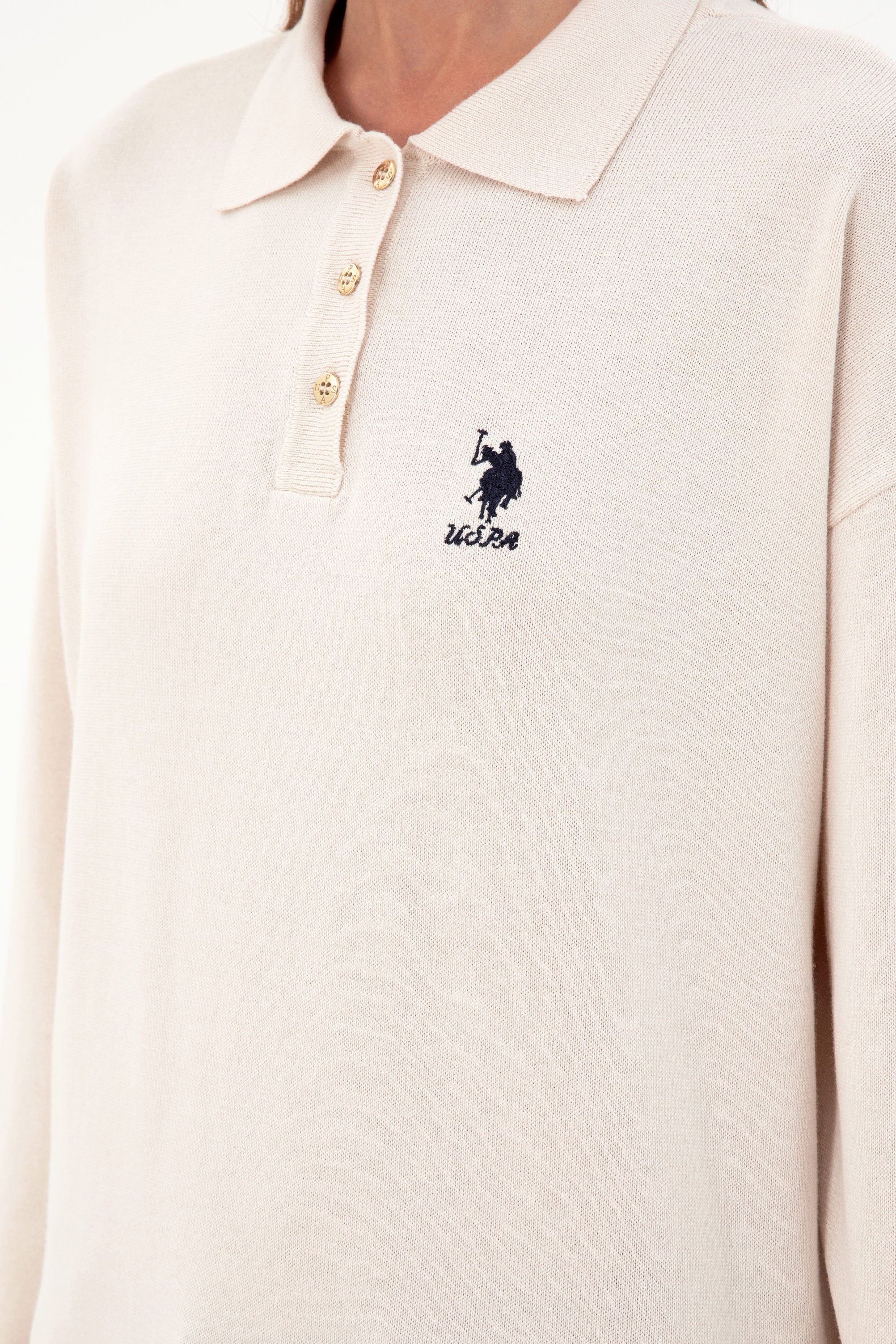 Kadın Krem Polo Yaka Kazak - Image 7