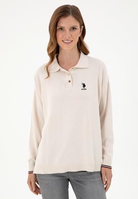 Kadın Krem Polo Yaka Kazak - 50297091019