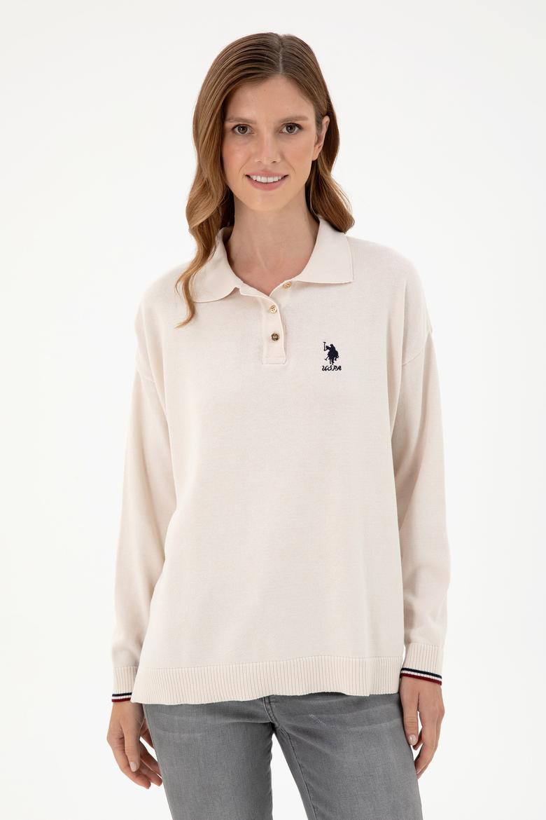 Kadın Krem Polo Yaka Kazak - 50297091019