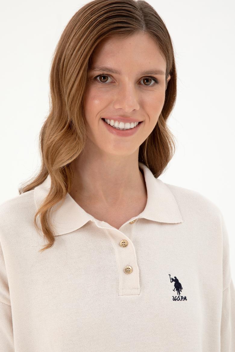 Kadın Krem Polo Yaka Kazak - 50297091019