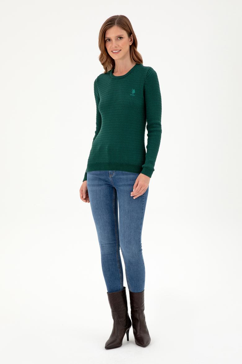 Kadın Koyu Yeşil Basic Kazak - 50288979003