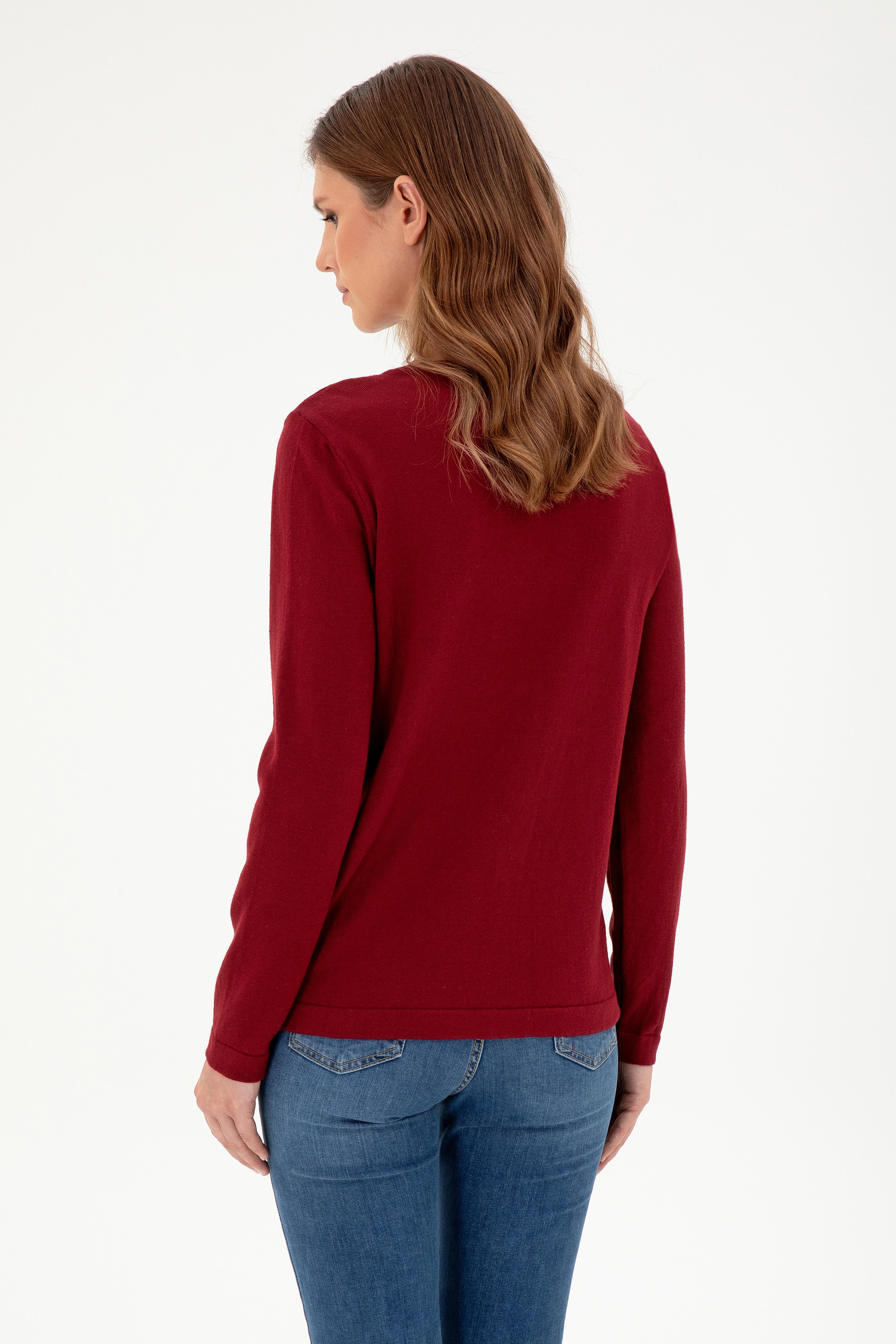 Kadın Bordo Basic Triko Hırka - Image 5