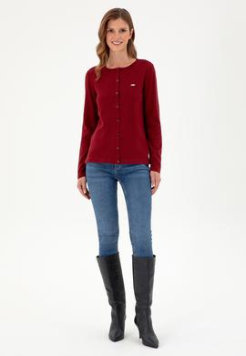 Kadın Bordo Basic Triko Hırka - 50288996021