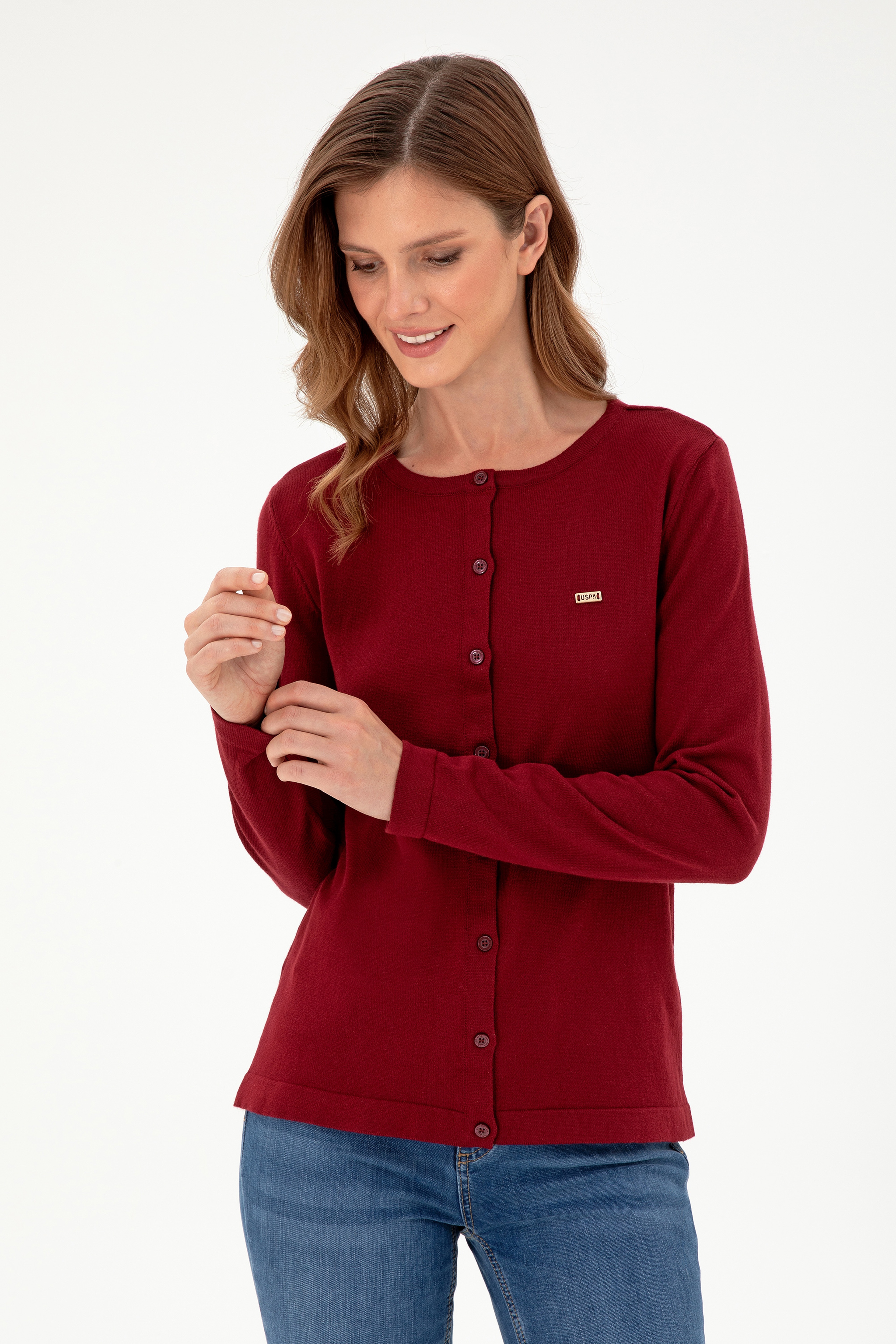 Kadın Bordo Basic Triko Hırka - Image 3