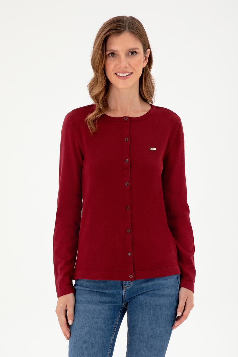 Kadın Bordo Basic Triko Hırka