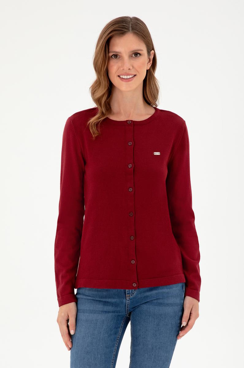 Kadın Bordo Basic Triko Hırka