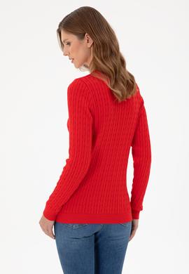 Kadın Kırmızı V Yaka Basic Kazak - 50288992029