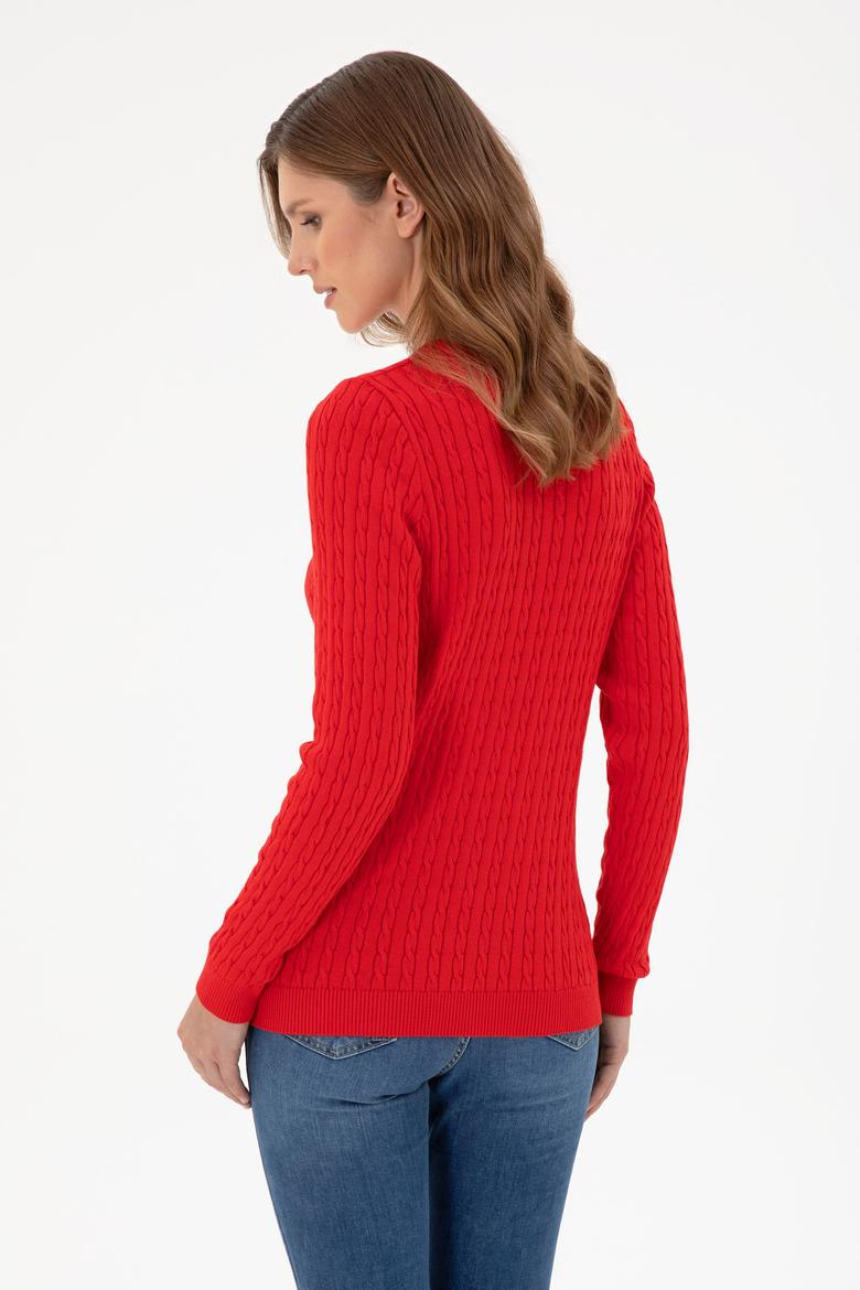 Kadın Kırmızı V Yaka Basic Kazak - 50288992029