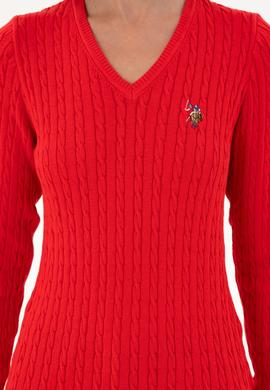 Kadın Kırmızı V Yaka Basic Kazak - 50288992029
