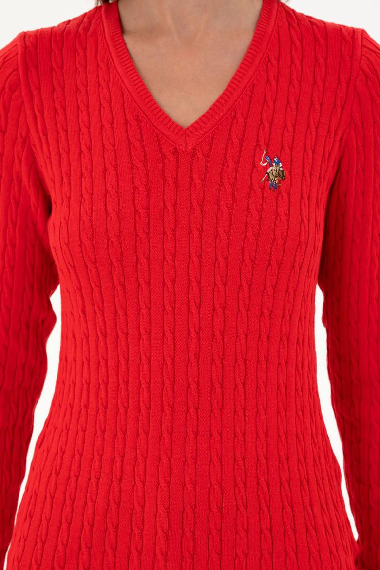 Kadın Kırmızı V Yaka Basic Kazak - 50288992029
