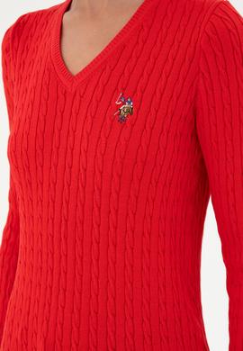 Kadın Kırmızı V Yaka Basic Kazak - 50288992029