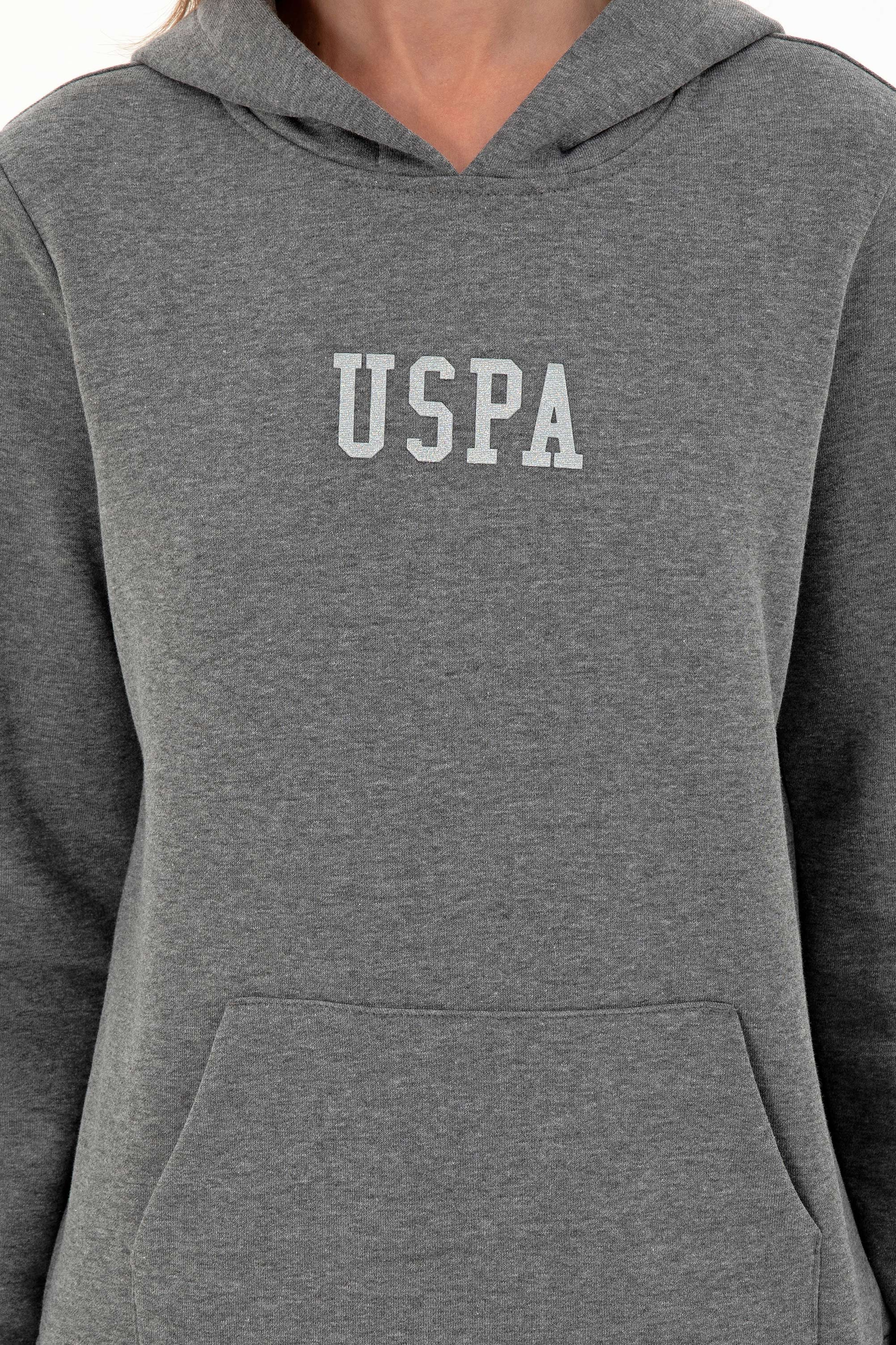 Kadın Antrasit Melanj Basic Kapüşonlu Sweatshirt