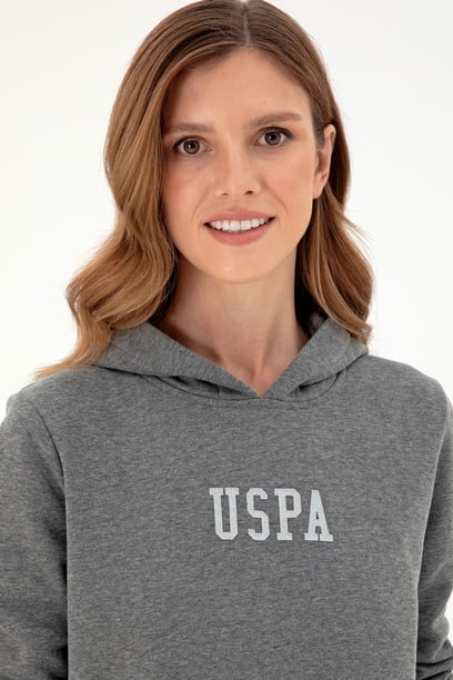 Kadın Antrasit Melanj Basic Kapüşonlu Sweatshirt