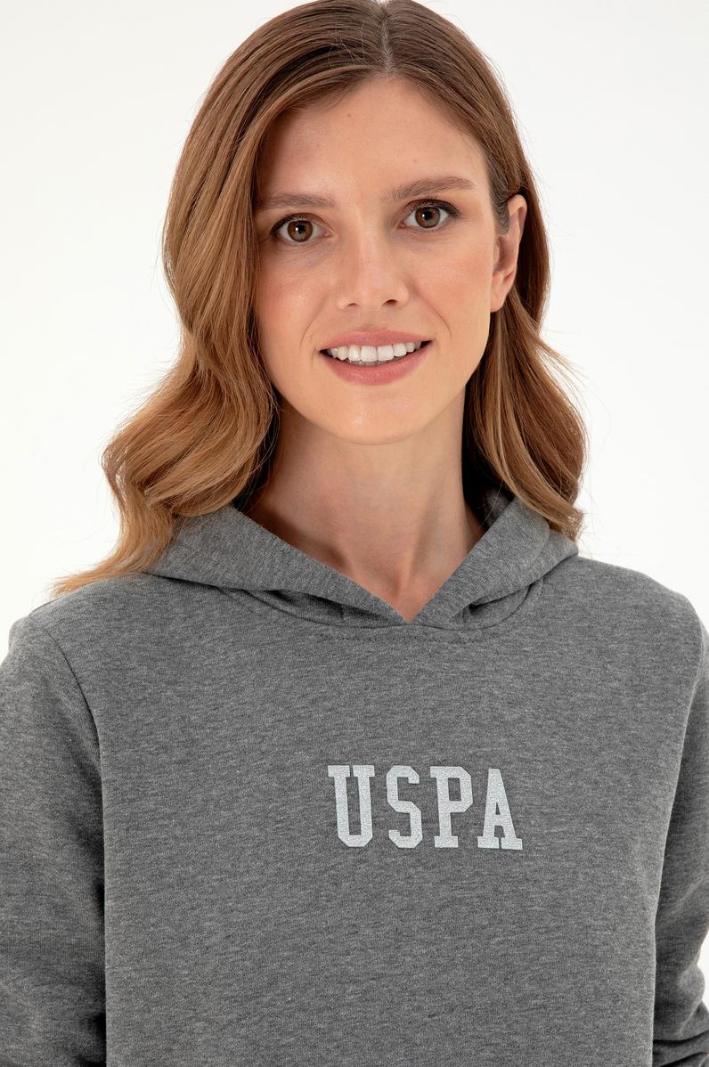 Kadın Antrasit Melanj Basic Kapüşonlu Sweatshirt